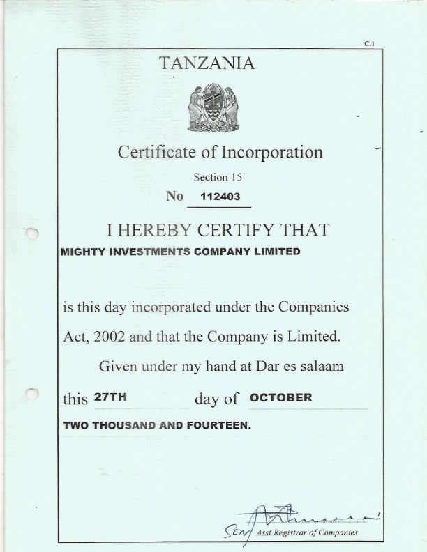 Certificate of Incorporation — scanned certificate