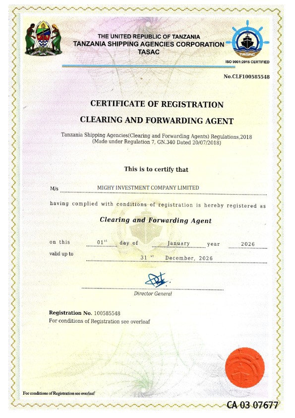 Clearing & Forwarding Agent Registration — scanned certificate