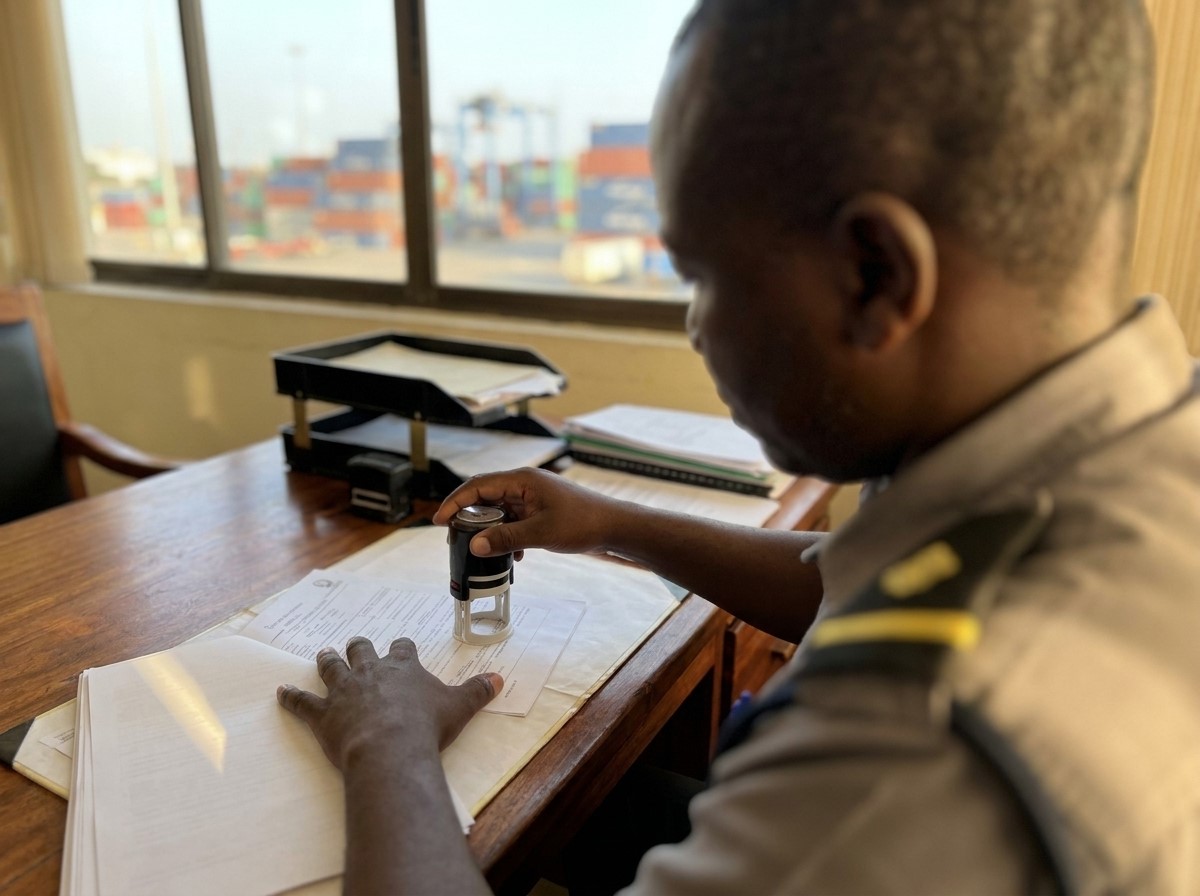 Customs documentation being reviewed at a desk
